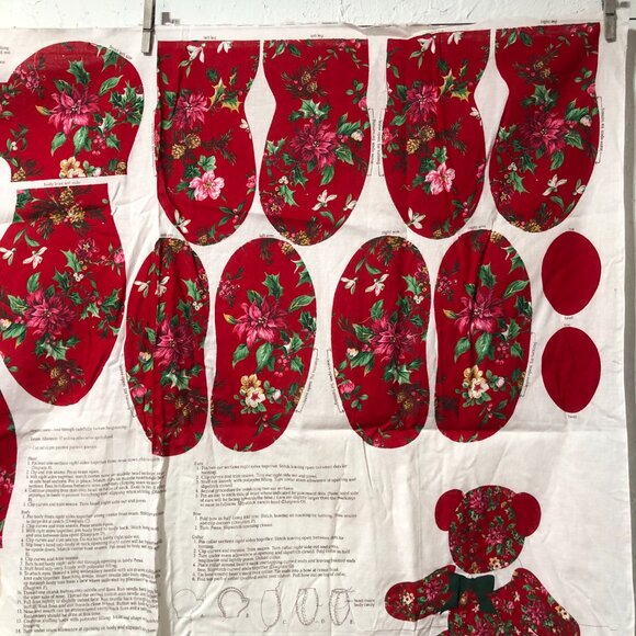 Vintage Red Poinsettia Teddy Bear panel Cranston Print Works Co sewing kit - Picture 4 of 8